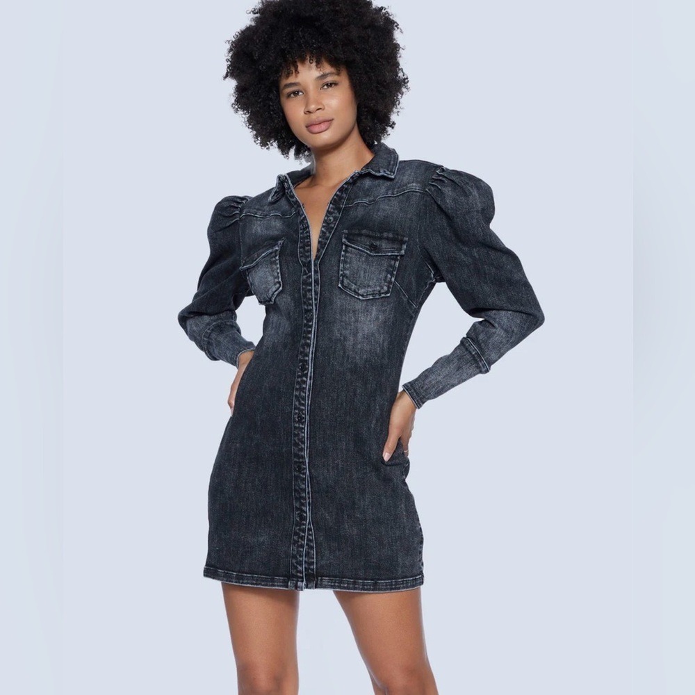 Wash Lab Puff Sleeve Denim Shirtdress Women's Jean Dress Size Small